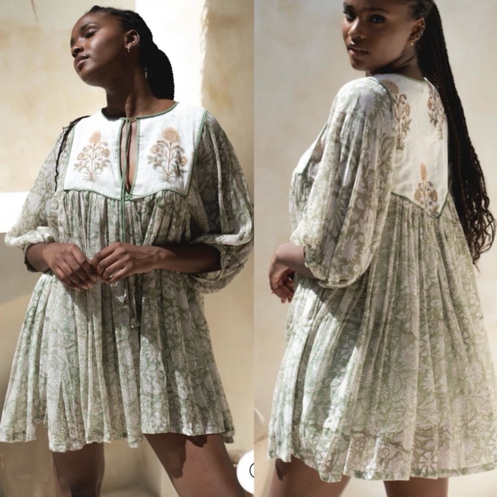 NEW Daughters Of India Diya Pistachio Green Gauze Boho Sundress Mini Dress large - Picture 9 of 9